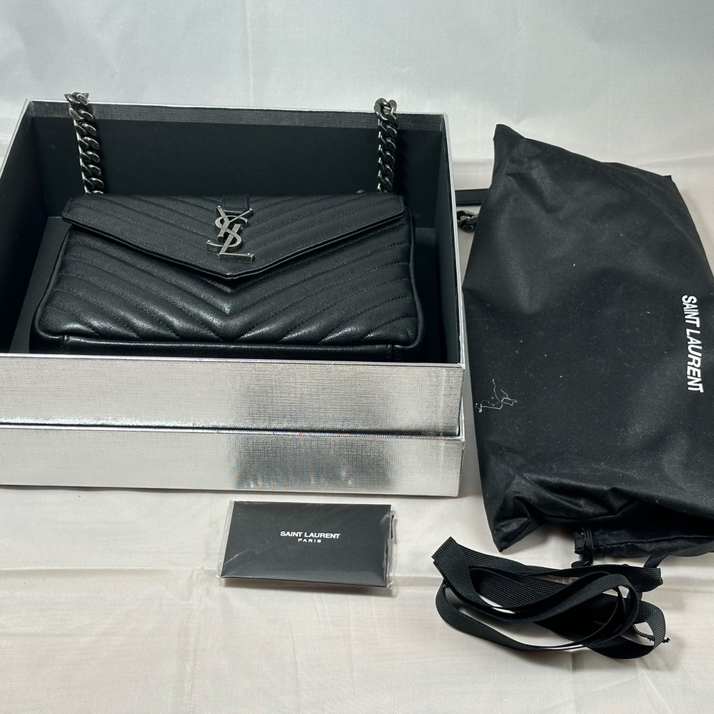 YSL College Medium Black in Quilted Leather Silver Hardware Used - Picture 16 of 16